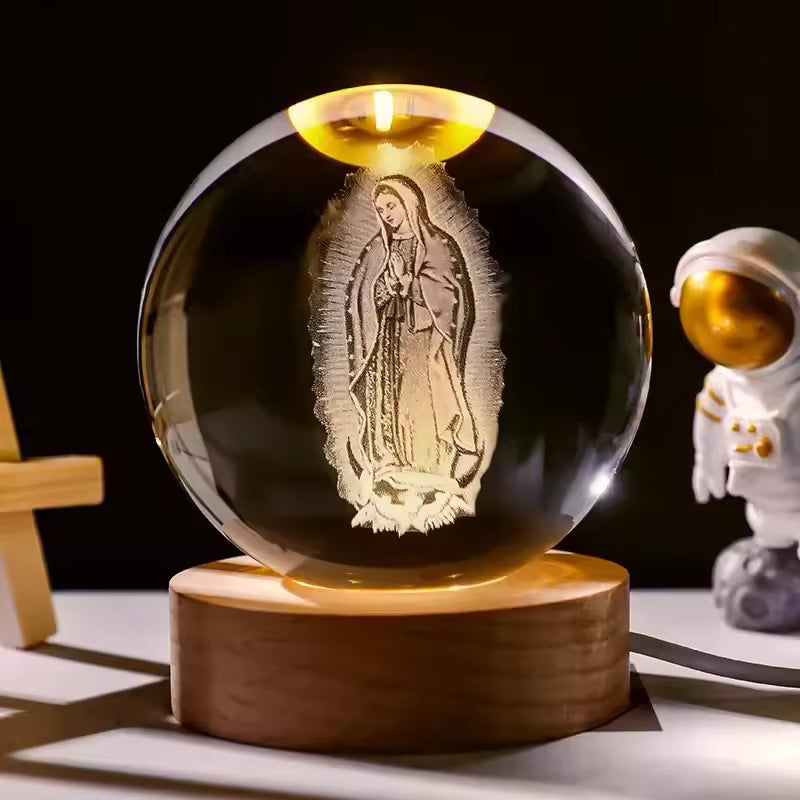 Lampara Esfera Bola De Cristal 3d Cristo En La Cruz Bendiciones